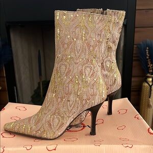 Anne Michelle Gold and Pink Heeled Boots